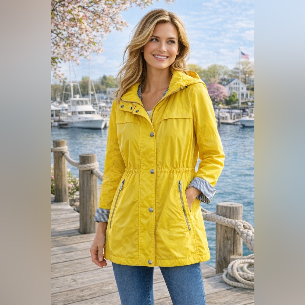 London Fog Yellow Hooded Packable Anorak Jacket
